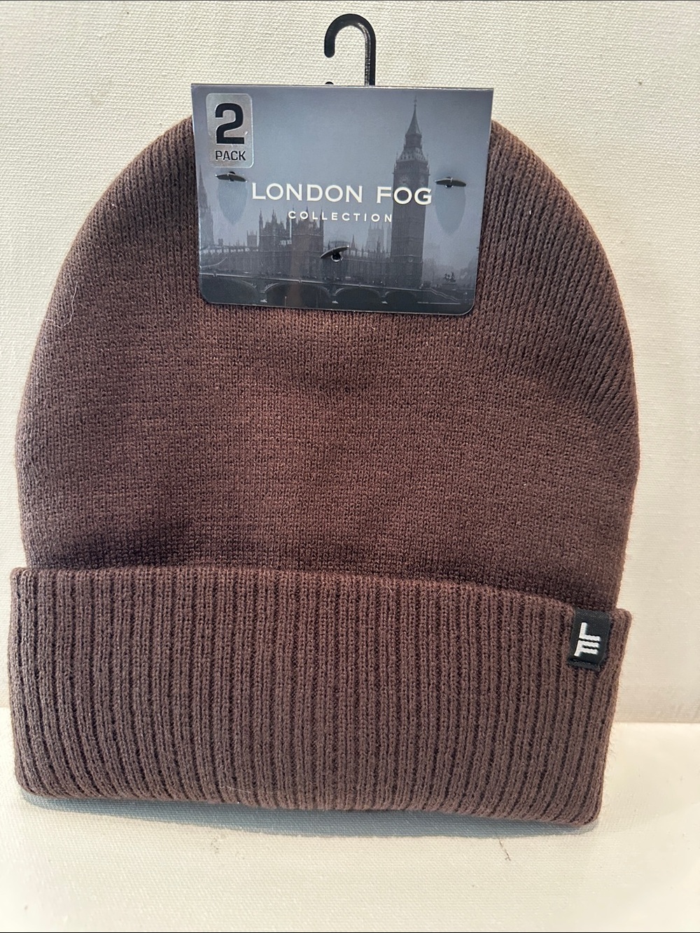 NWT London Fog (2) pack Beanies in Chocolate Brown & Pink w/rolled rim.